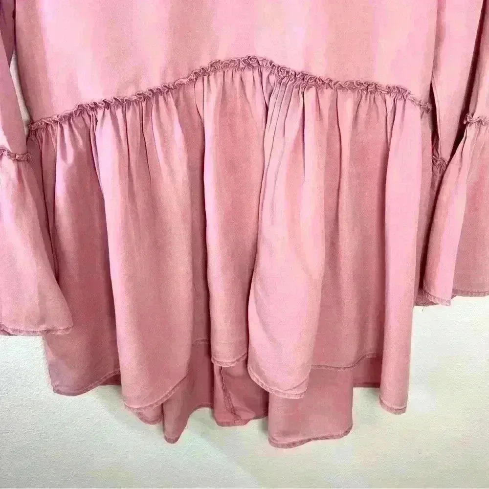 Blue Rain Pink Peplum Bell Sleeve Blouse with Crisscross Neckline Size Small - Picture 4 of 14